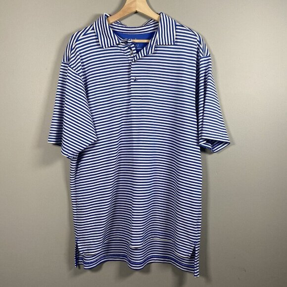 BOBBY JONES X-H20 Blue Striped Golf Polo Shirt Embroidered Cascata Men's Size L - Picture 1 of 11